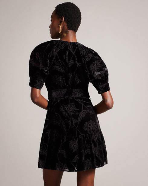 TILLIIY-Dresses-Fit And Flare Mini Dress With Puff Sleeves- Ted Baker Romania
